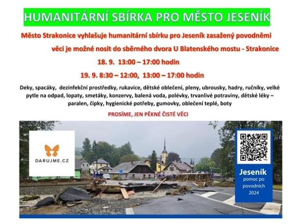 Humanitární sbírka pro obec Jeseník