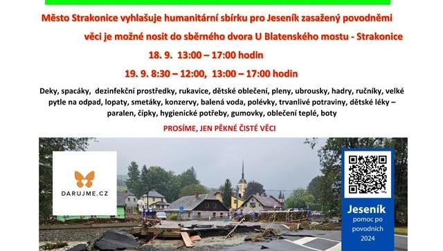 Humanitární sbírka pro obec Jeseník